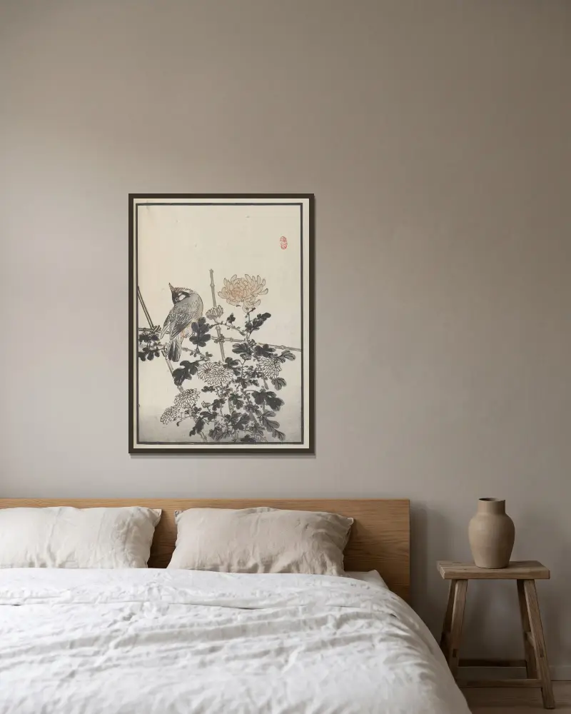 Bairei hyakuchō gafu. Ten Pl.22 von Kōno Bairei gerahmt an einer Wand