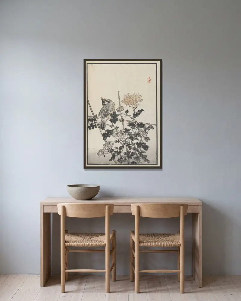 Bairei hyakuchō gafu. Ten Pl.22 von Kōno Bairei gerahmt an einer Wand