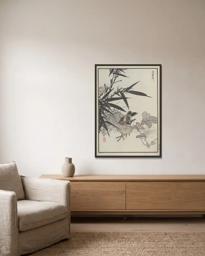 Bairei hyakuchō gafu. Ten Pl. 37 von Kōno Bairei gerahmt an einer Wand