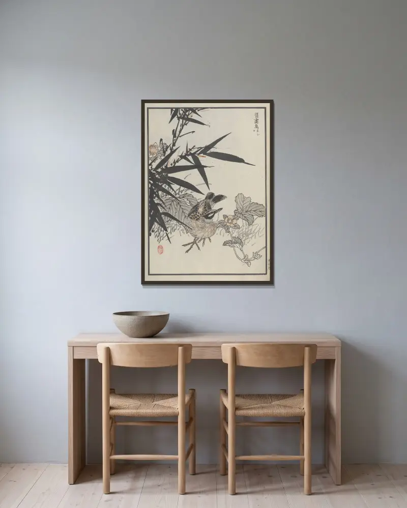 Bairei hyakuchō gafu. Ten Pl. 37 von Kōno Bairei gerahmt an einer Wand