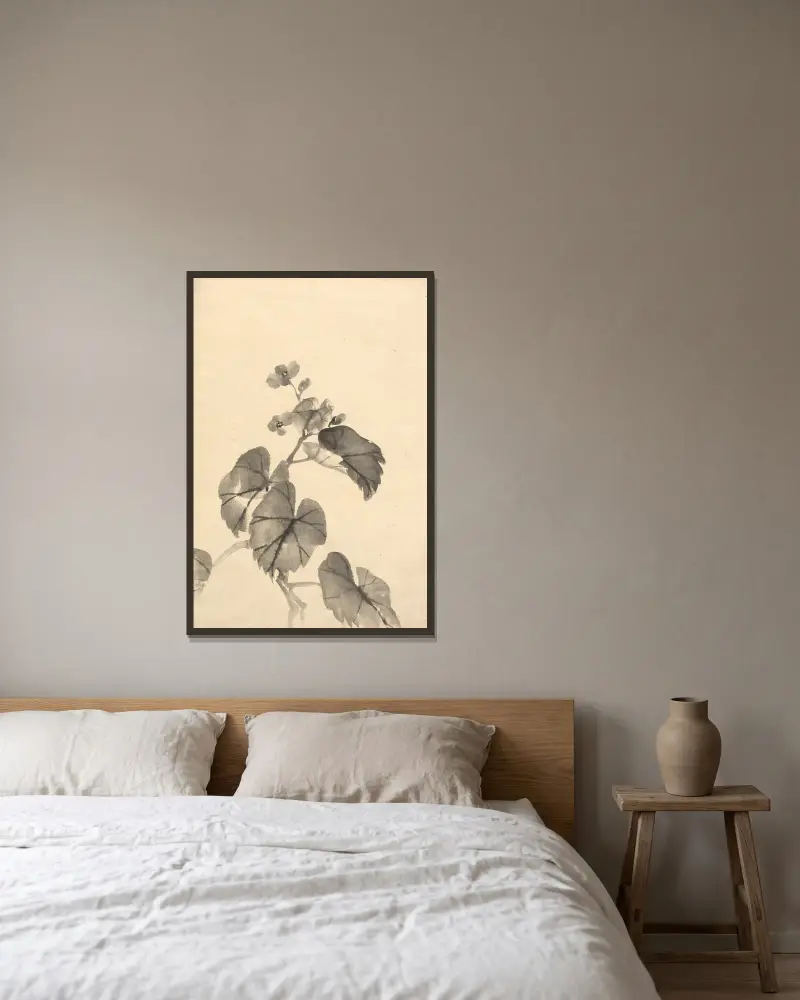 Blühender Begonienzweig von Kōno Bairei gerahmt an einer Wand