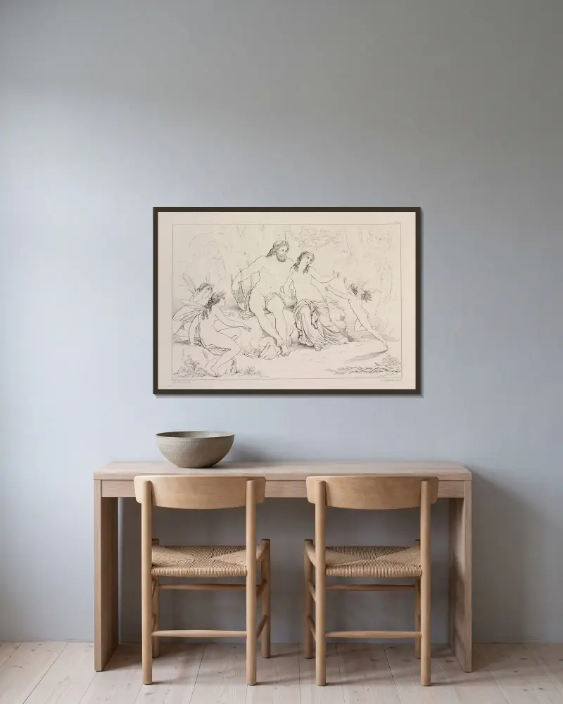 Kompositioner till Shelleys Prometheus befriad, plansch 12 av Sir Joseph Noel Paton inramad på en vägg