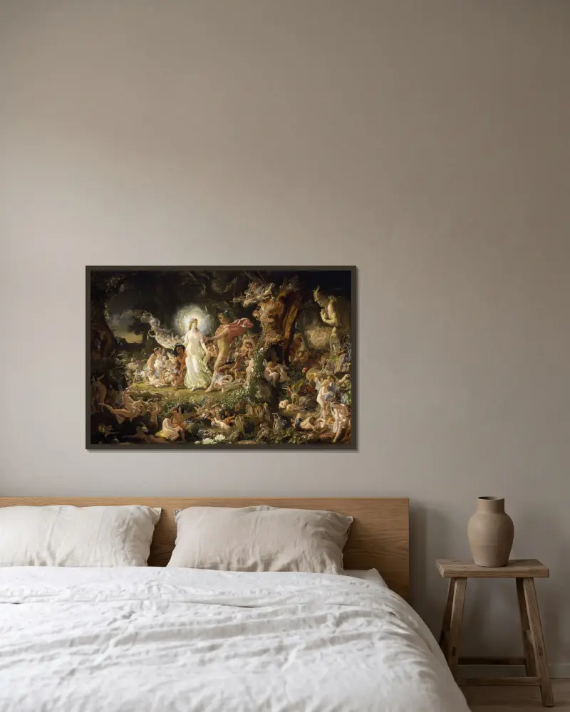 The Quarrel of Oberon and Titania av Sir Joseph Noel Paton inramad på en vägg
