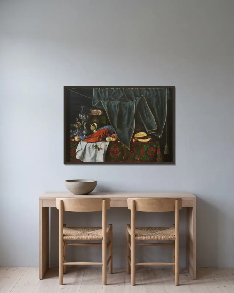 Trompe l'œil med frukoststycke och bägare av Cornelis Norbertus Gijsbrechts inramad på en vägg