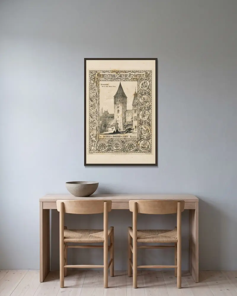 Architectural sketches from the continent av Richard Norman Shaw inramad på en vägg