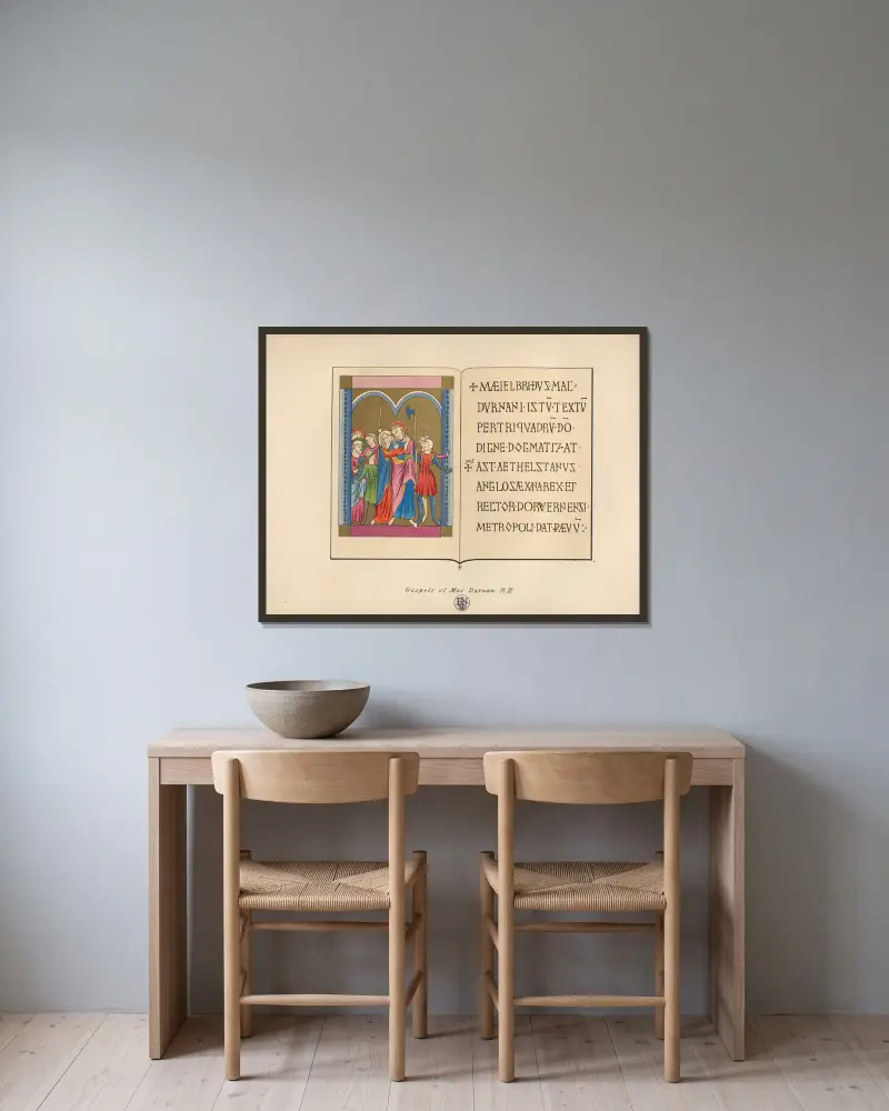 The Gospels of MacDurnan III av John Obadiah Westwood inramad på en vägg