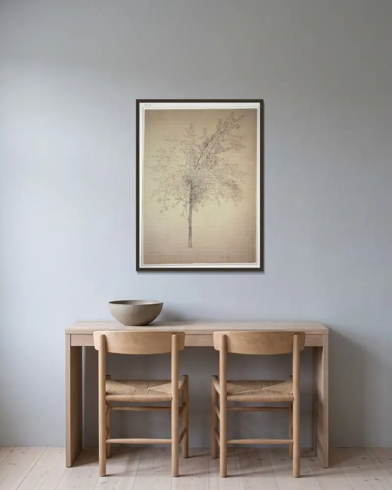Ein Baum von Odilon Redon gerahmt an einer Wand