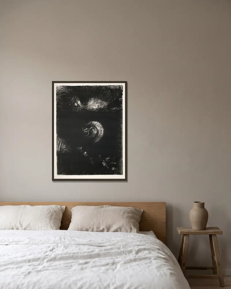 Und allerlei schreckliche Wesen erheben sich von Odilon Redon gerahmt an einer Wand