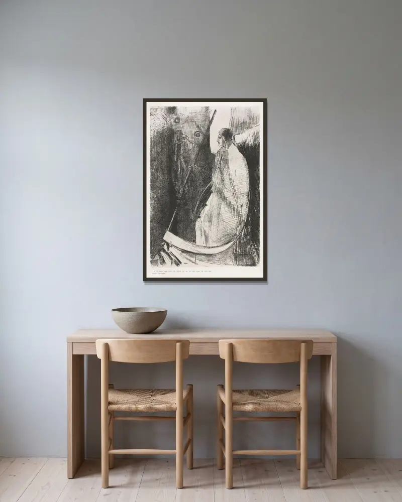 Och en annan ängel kom ut från templet i himlen, och även han hade en vass skära av Odilon Redon inramad på en vägg