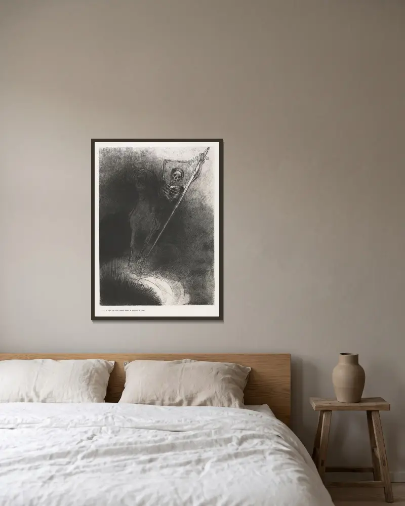 Och han som satt på honom hette Döden av Odilon Redon inramad på en vägg
