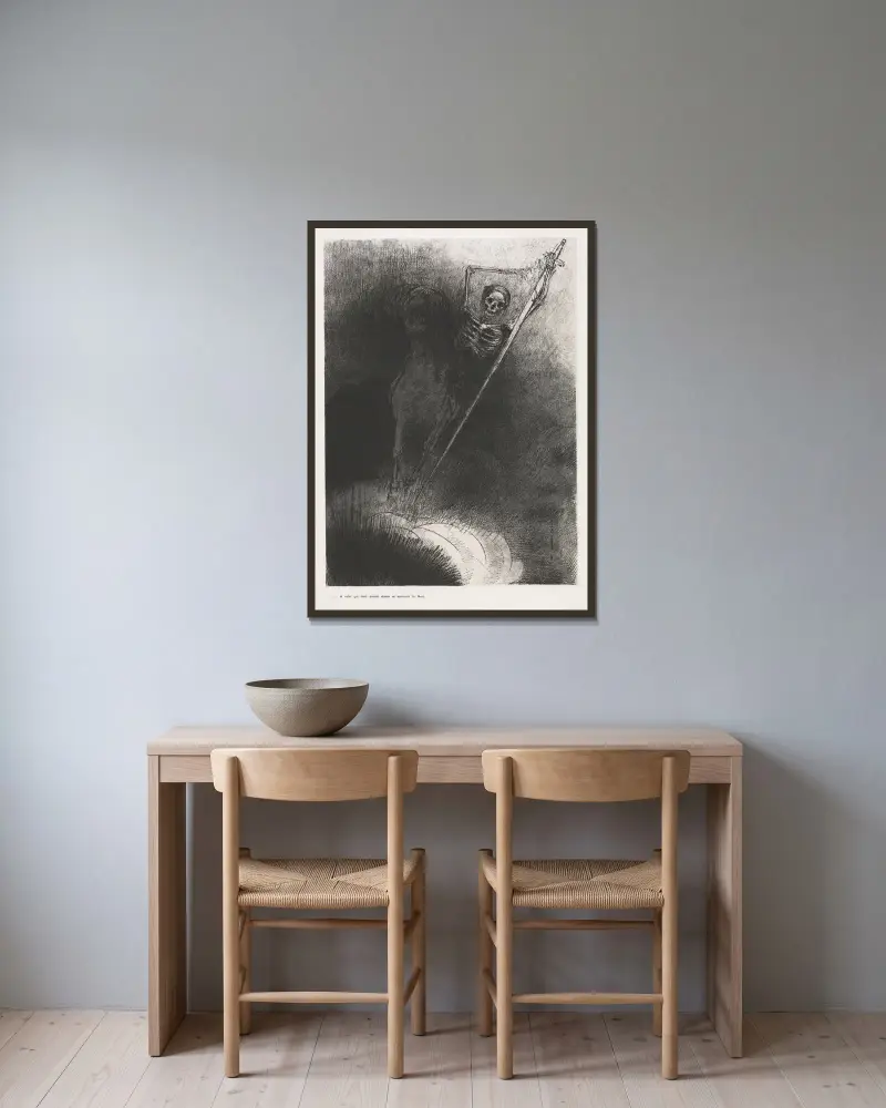 Och han som satt på honom hette Döden av Odilon Redon inramad på en vägg