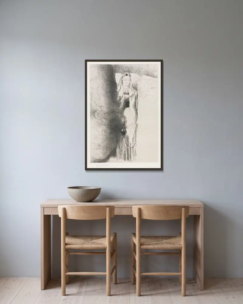 Och ängeln tog rökelsekaret av Odilon Redon inramad på en vägg