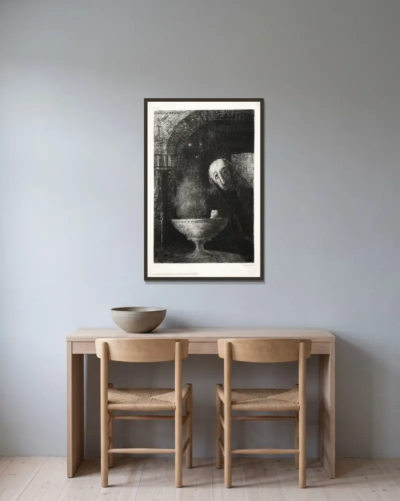 Und der Suchende war in eine unendliche Suche verstrickt von Odilon Redon gerahmt an einer Wand