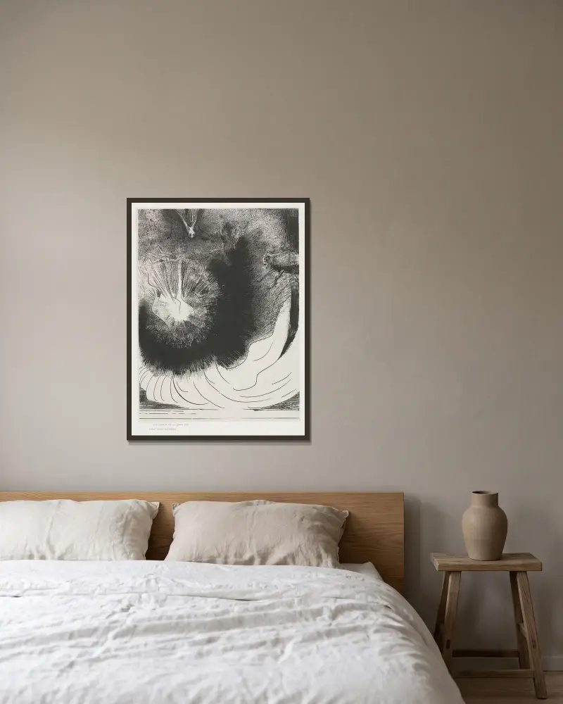Och en stor stjärna föll från himlen, brinnande som en lampa av Odilon Redon inramad på en vägg