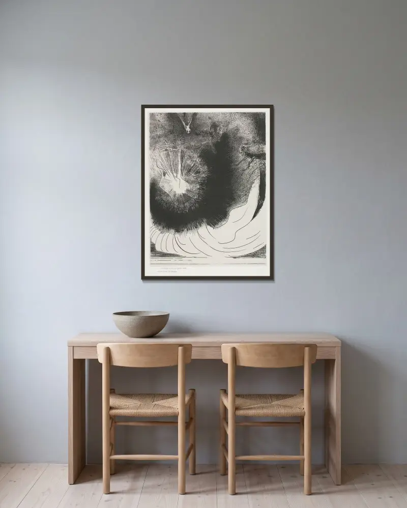 Och en stor stjärna föll från himlen, brinnande som en lampa av Odilon Redon inramad på en vägg