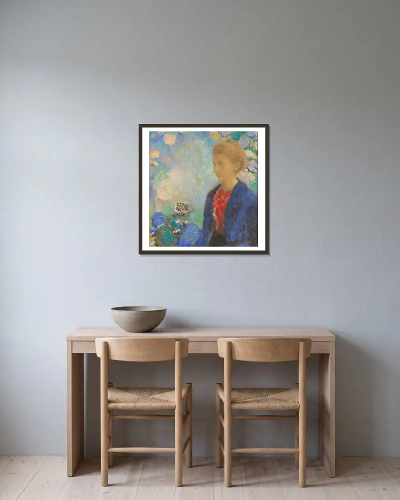 Baronne de Domecy av Odilon Redon inramad på en vägg
