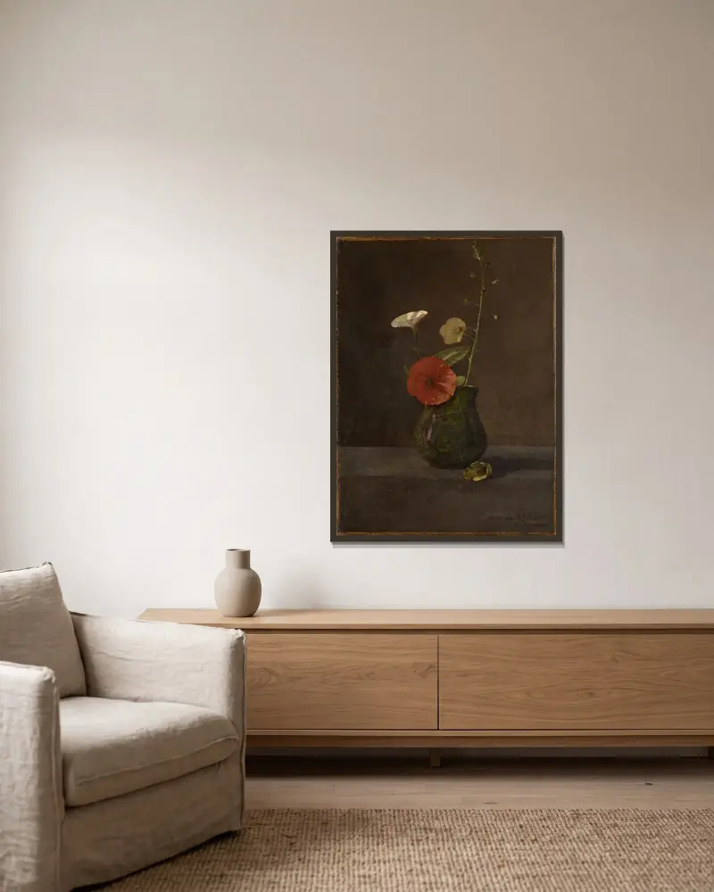 Blumenstilleben im grünen Krug av Odilon Redon inramad på en vägg