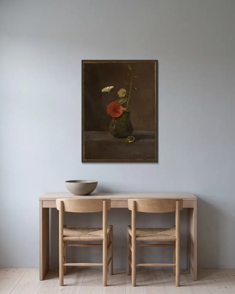 Blumenstilleben im grünen Krug av Odilon Redon inramad på en vägg