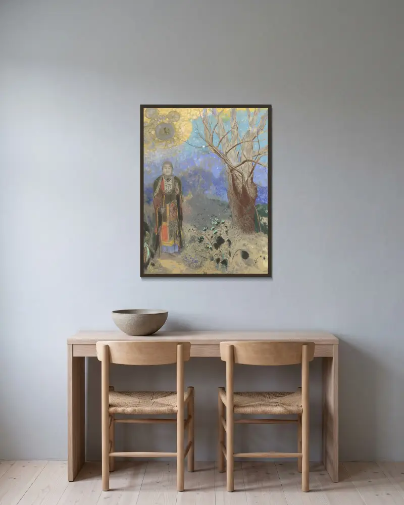 Buddha av Odilon Redon inramad på en vägg