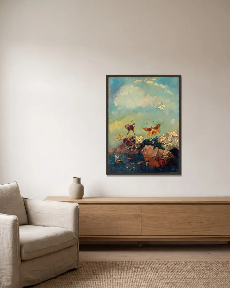 Butterflies av Odilon Redon inramad på en vägg