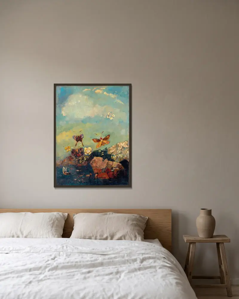 Butterflies av Odilon Redon inramad på en vägg