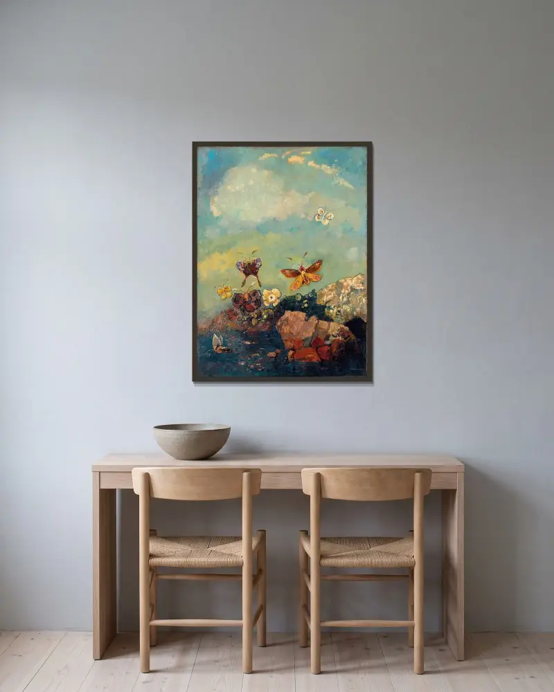 Butterflies av Odilon Redon inramad på en vägg