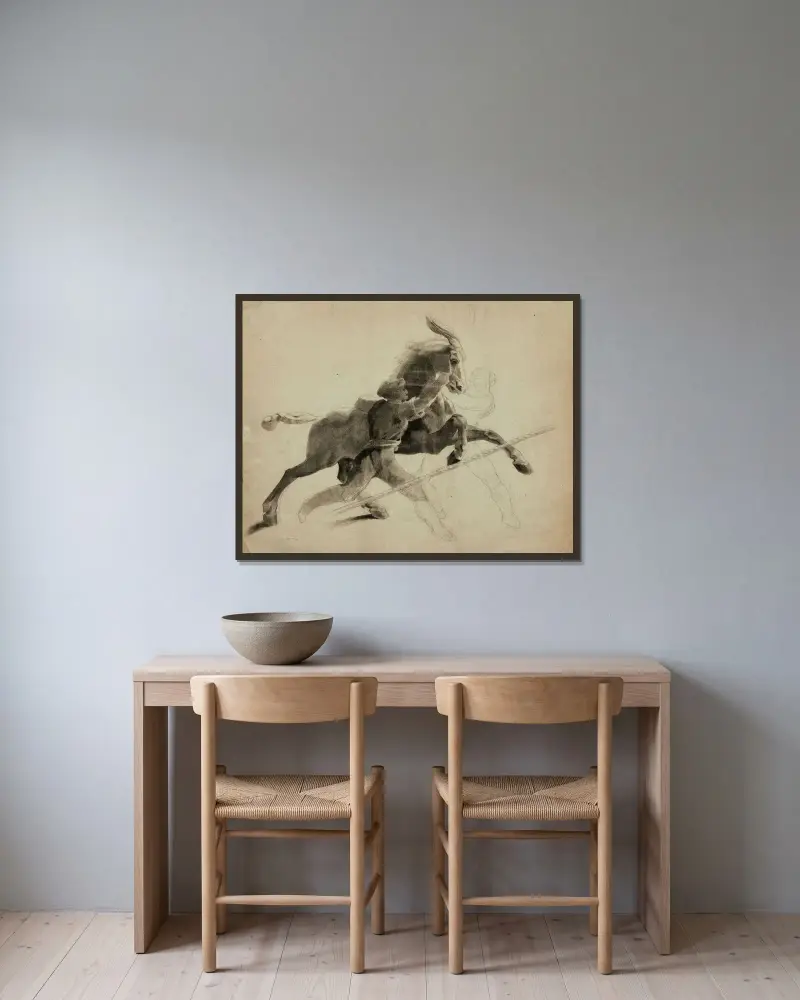 Cheval emballé d’après Géricault av Odilon Redon inramad på en vägg
