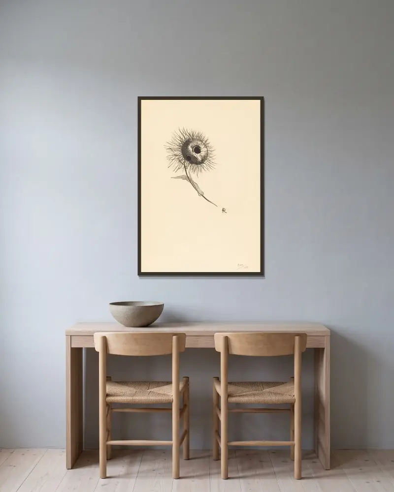 Cul-de-Lampe av Odilon Redon inramad på en vägg