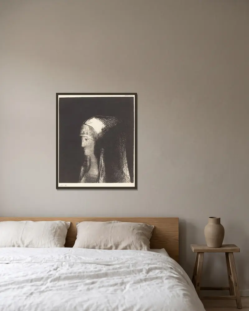 Druidesse av Odilon Redon inramad på en vägg