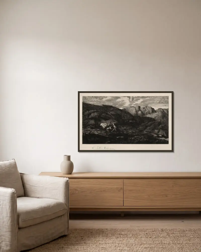 Fear av Odilon Redon inramad på en vägg