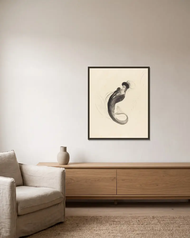 Frau mit Federhut von Odilon Redon gerahmt an einer Wand
