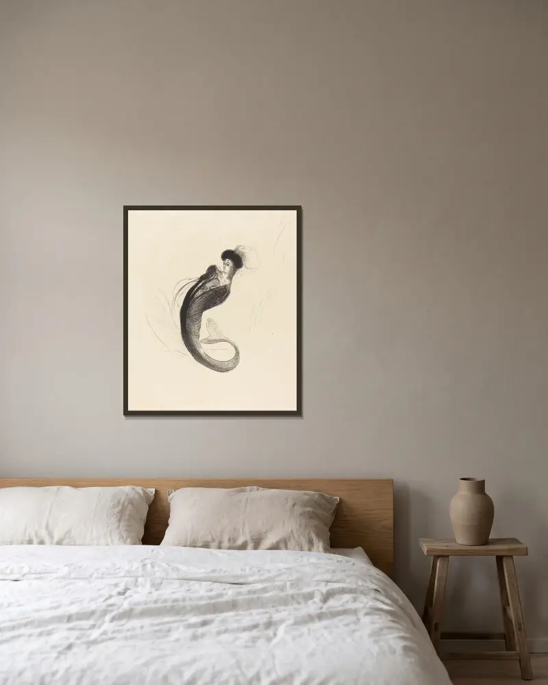 Frau mit Federhut von Odilon Redon gerahmt an einer Wand