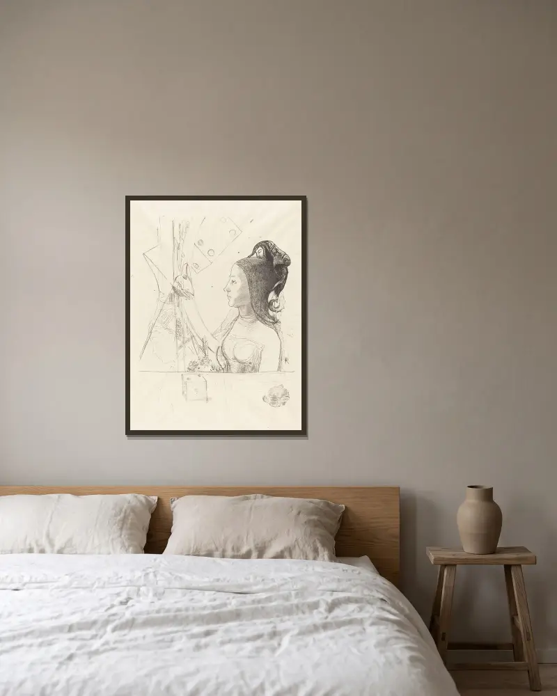 Femme de Profil (Profile of a Woman) av Odilon Redon inramad på en vägg