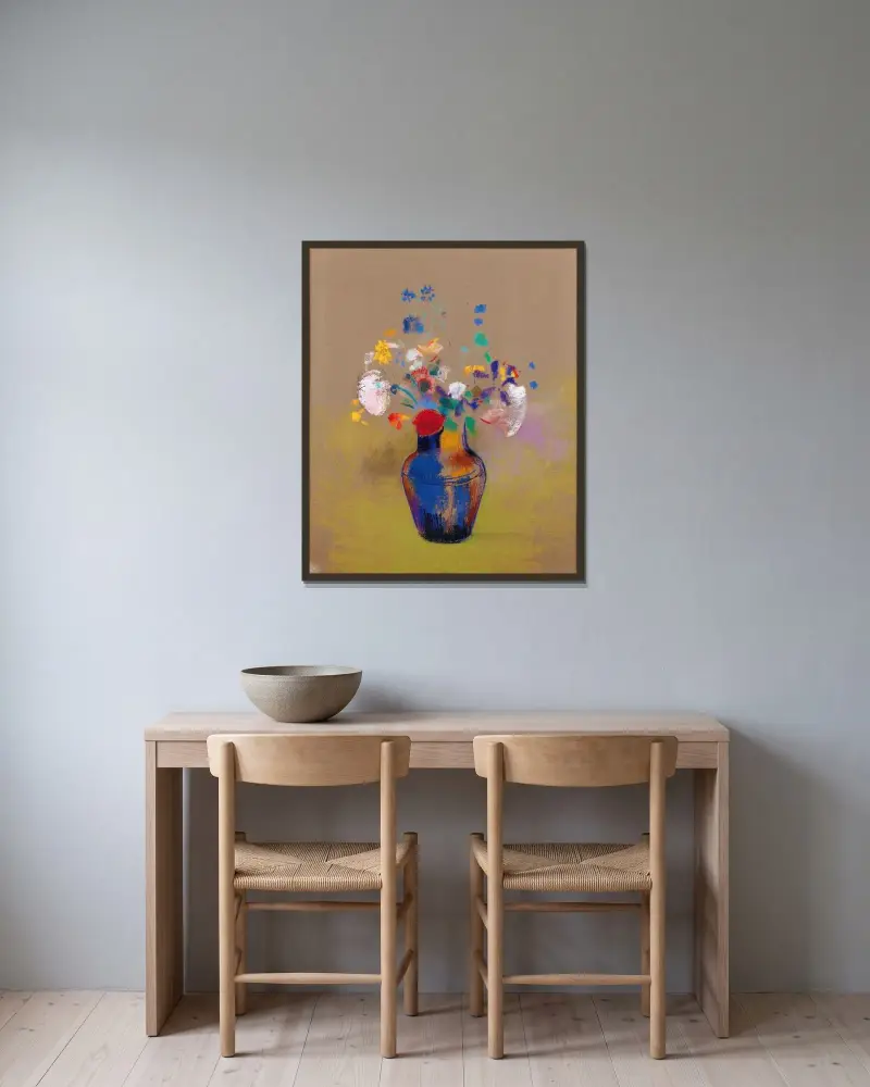Květiny na šedém pozadí, Odilon Redon v rámu na stěně