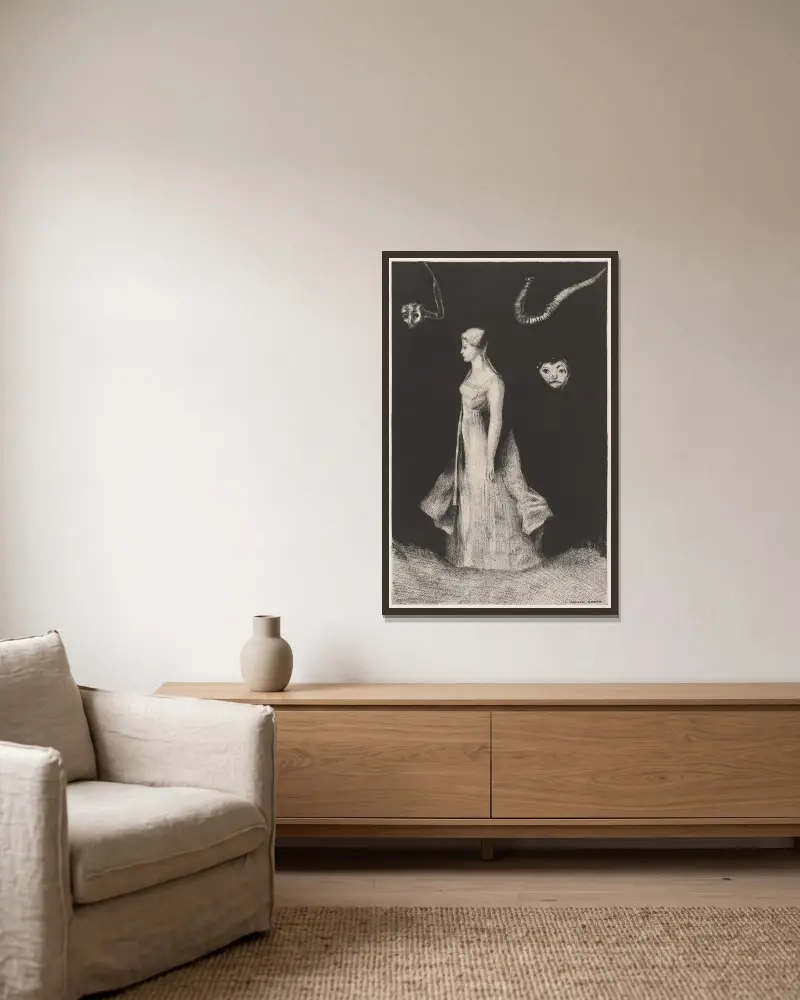 Erscheinung, 1893 von Odilon Redon gerahmt an einer Wand