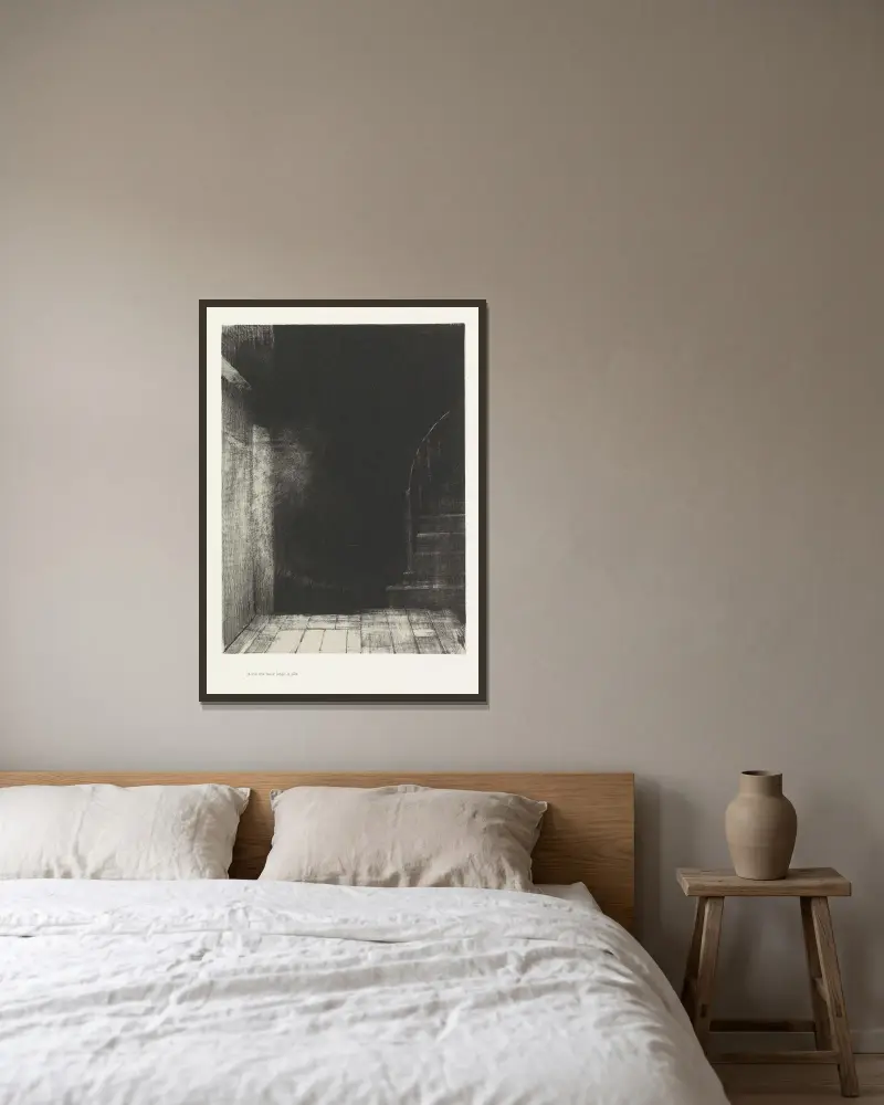 Jag såg en ljusglimt, stor och blek av Odilon Redon inramad på en vägg
