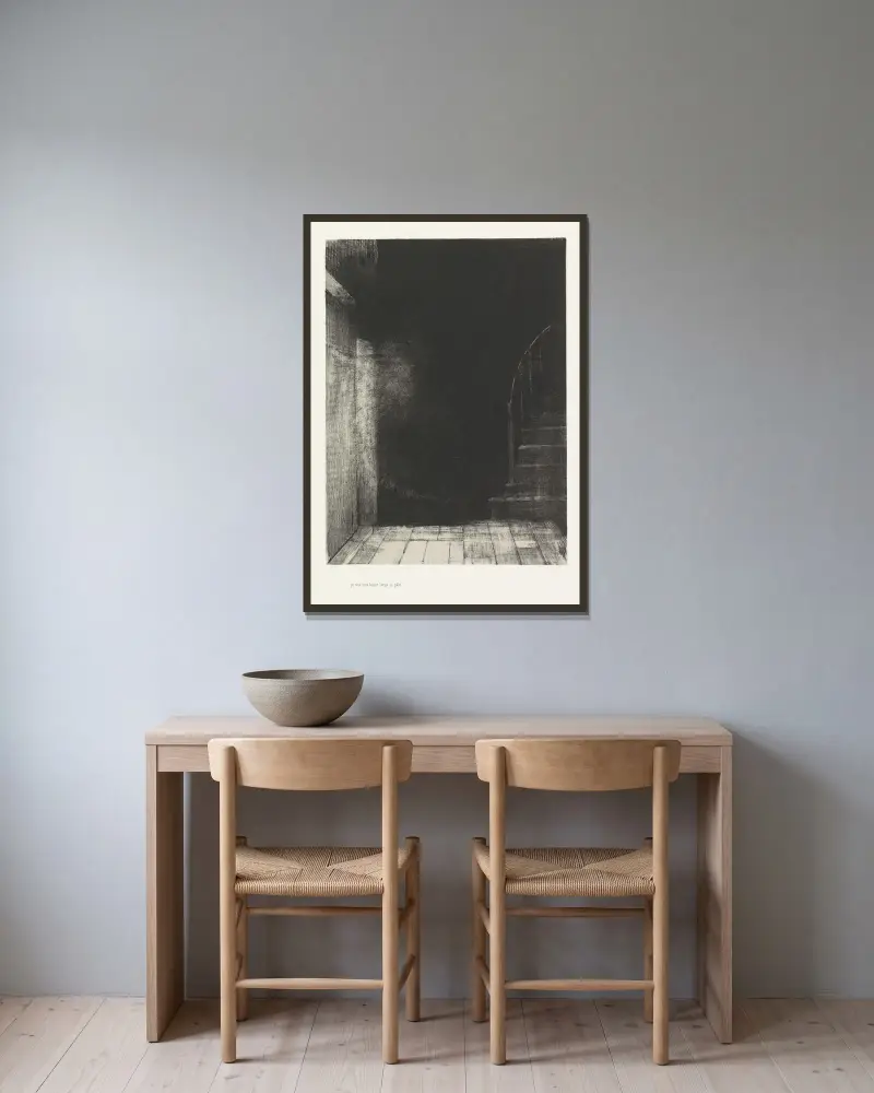 Jag såg en ljusglimt, stor och blek av Odilon Redon inramad på en vägg