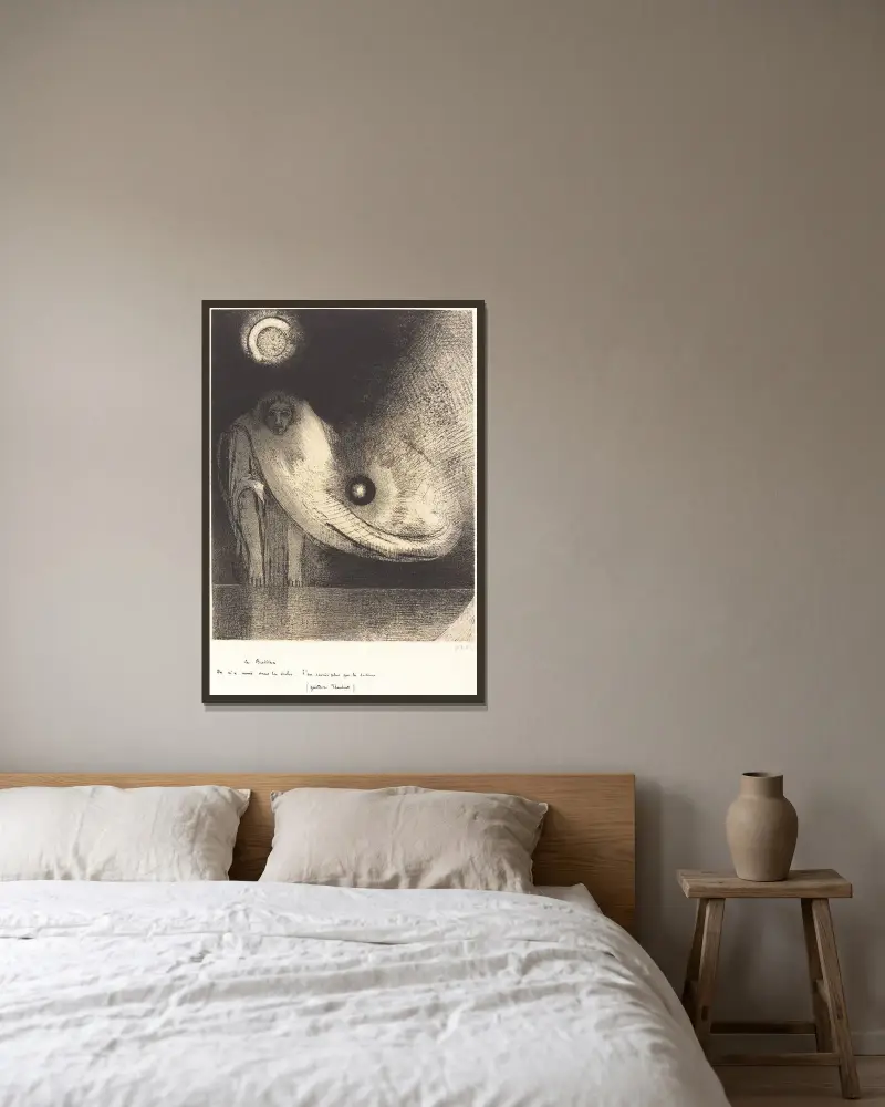 Le Buddha av Odilon Redon inramad på en vägg