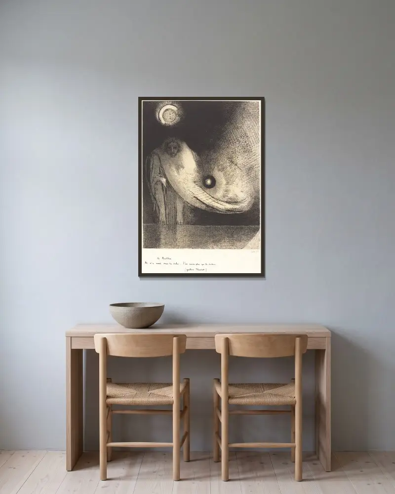 Le Buddha av Odilon Redon inramad på en vägg