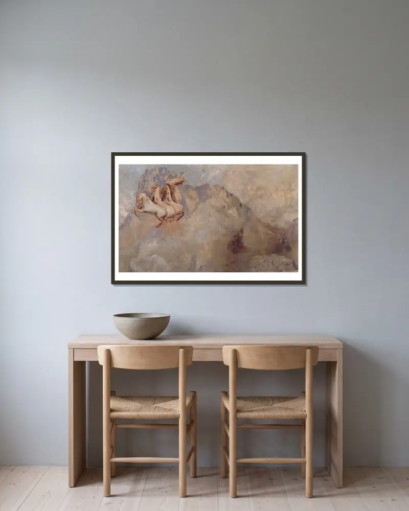 Le char du Soleil av Odilon Redon inramad på en vägg