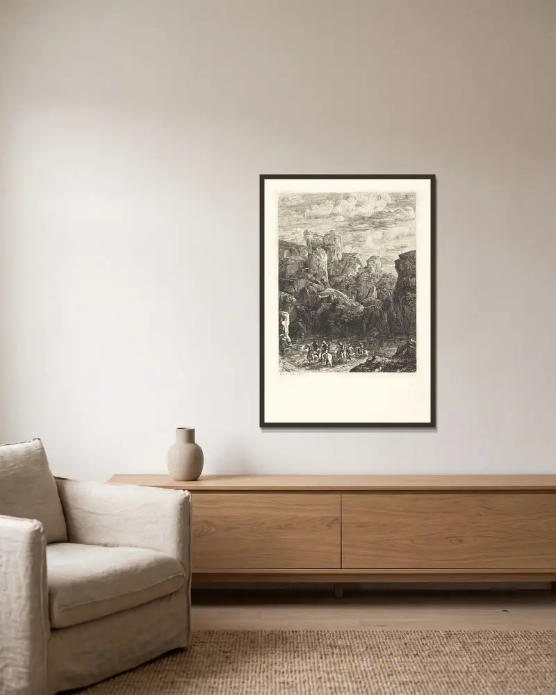 Le Gue (The Ford) av Odilon Redon inramad på en vägg
