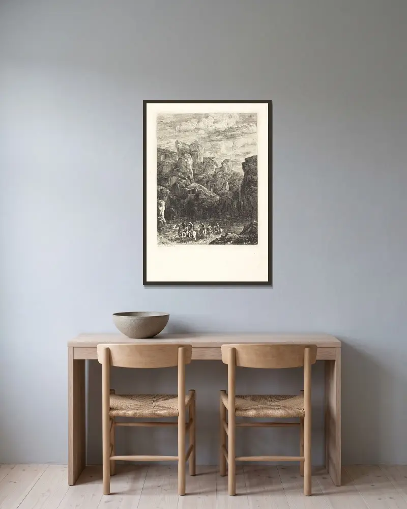 Le Gue (The Ford) av Odilon Redon inramad på en vägg