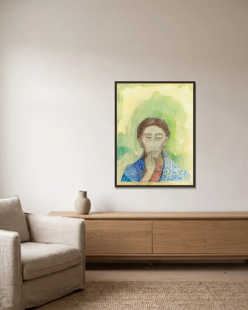 Le Silence av Odilon Redon inramad på en vägg