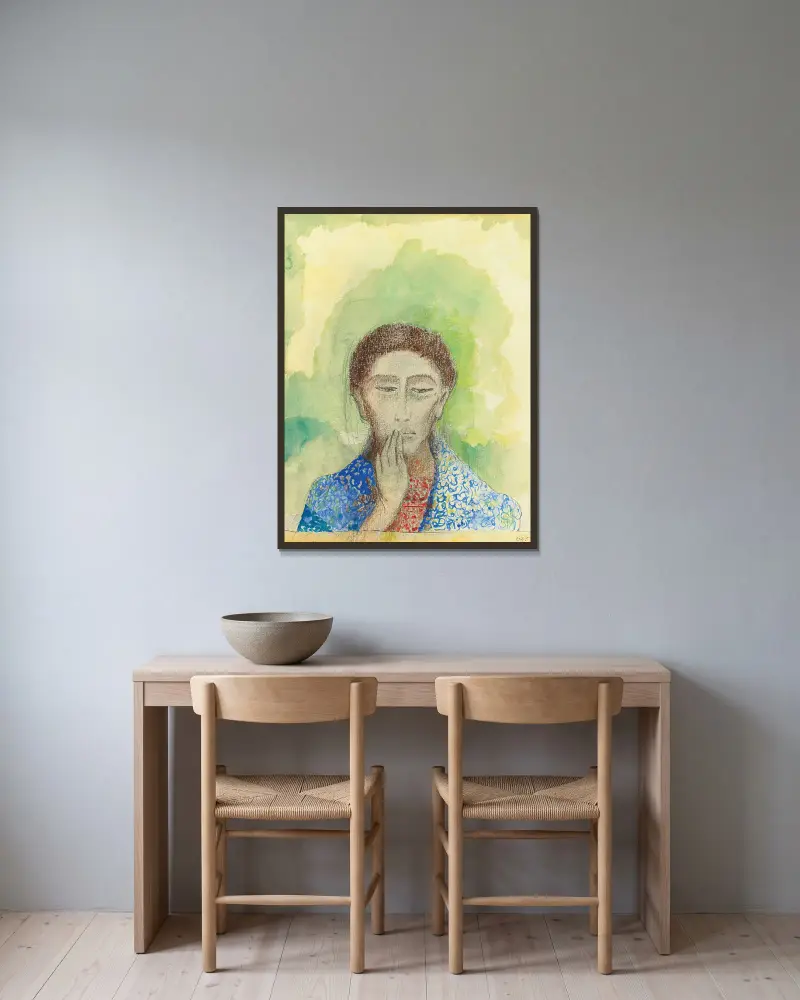 Le Silence av Odilon Redon inramad på en vägg