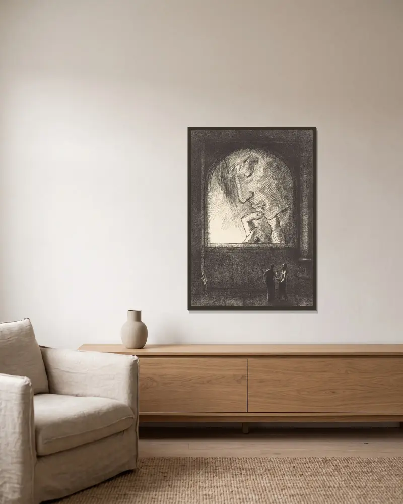 Lumiere (Light) av Odilon Redon inramad på en vägg