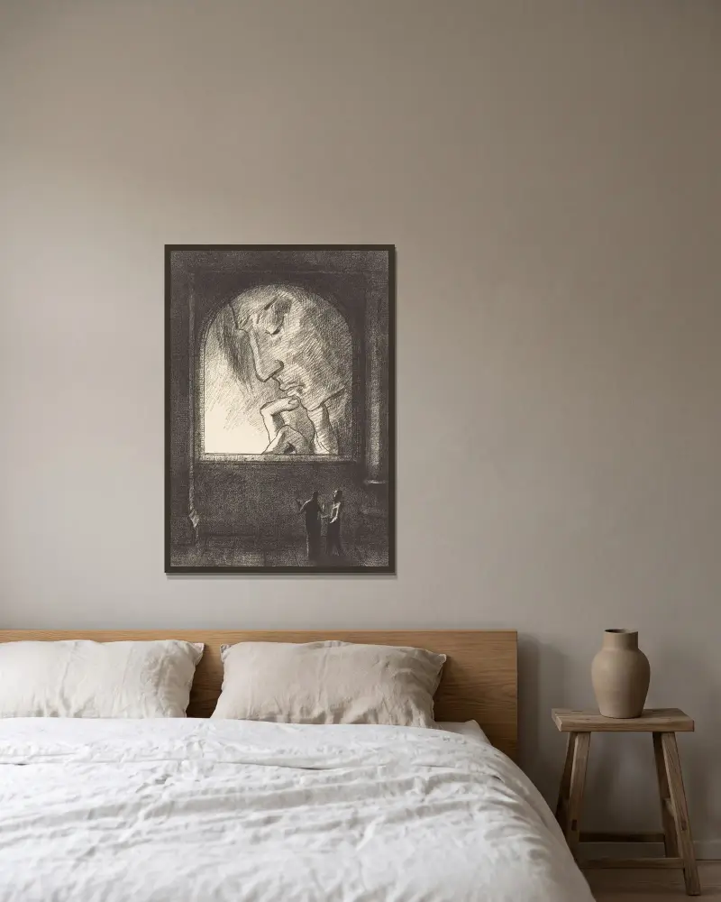 Lumiere (Light) av Odilon Redon inramad på en vägg