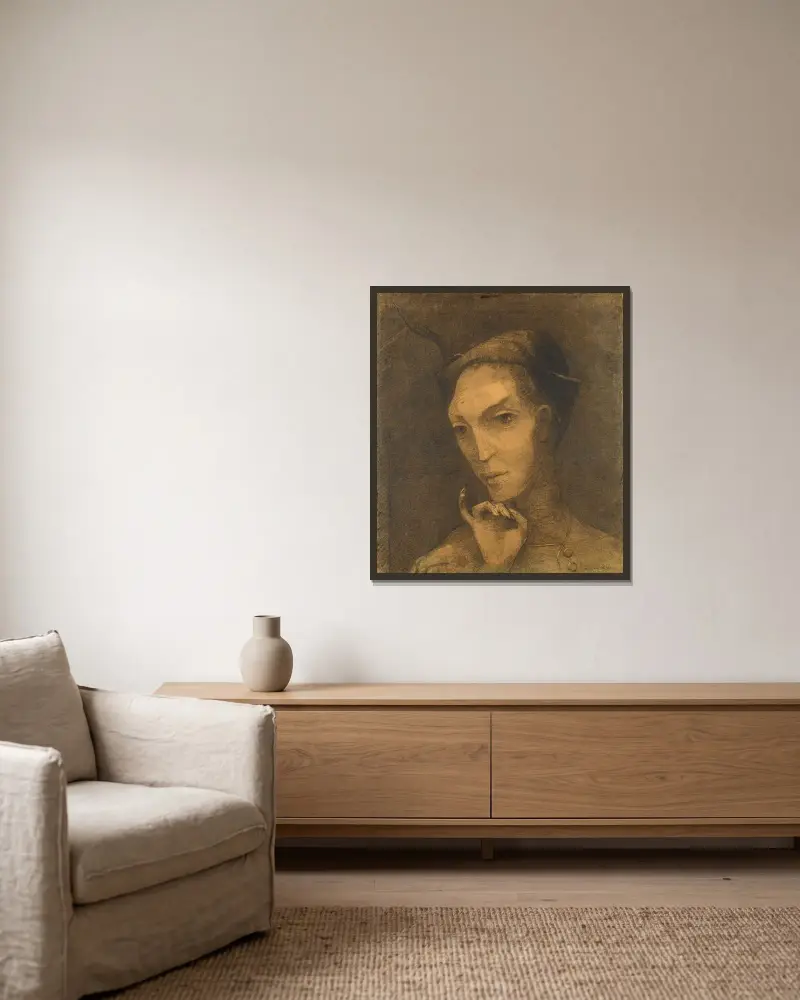 Mephistopheles av Odilon Redon inramad på en vägg