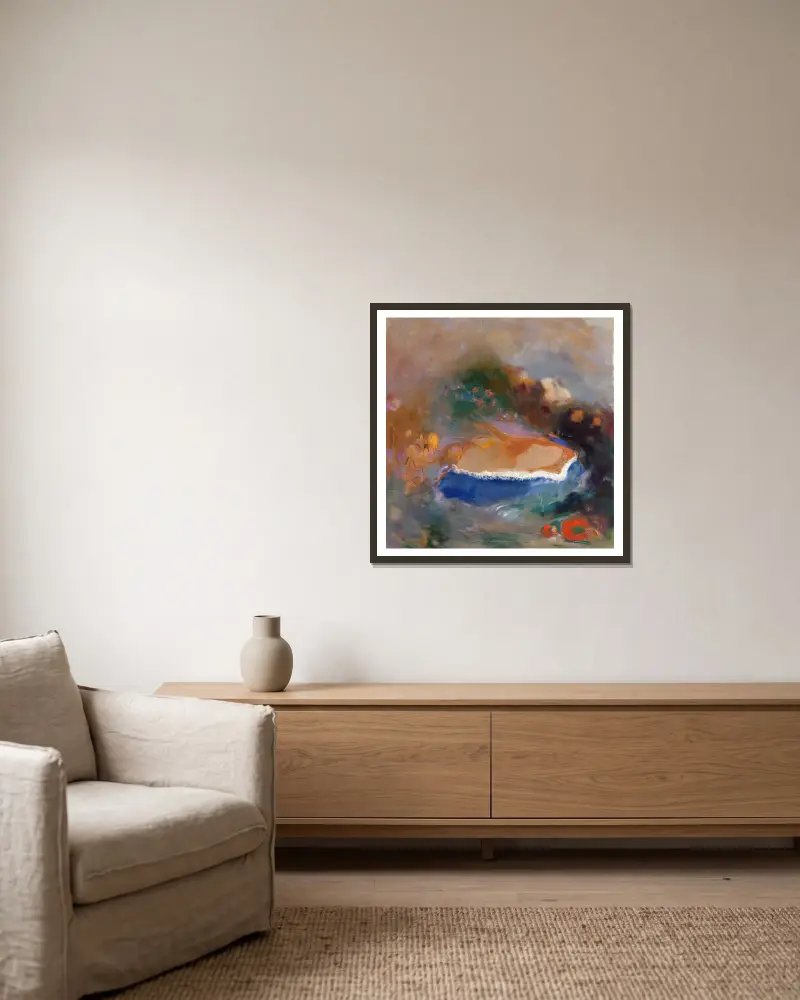 Ofelia z niebieskim welonem na wodzie, Odilon Redon w ramie na ścianie