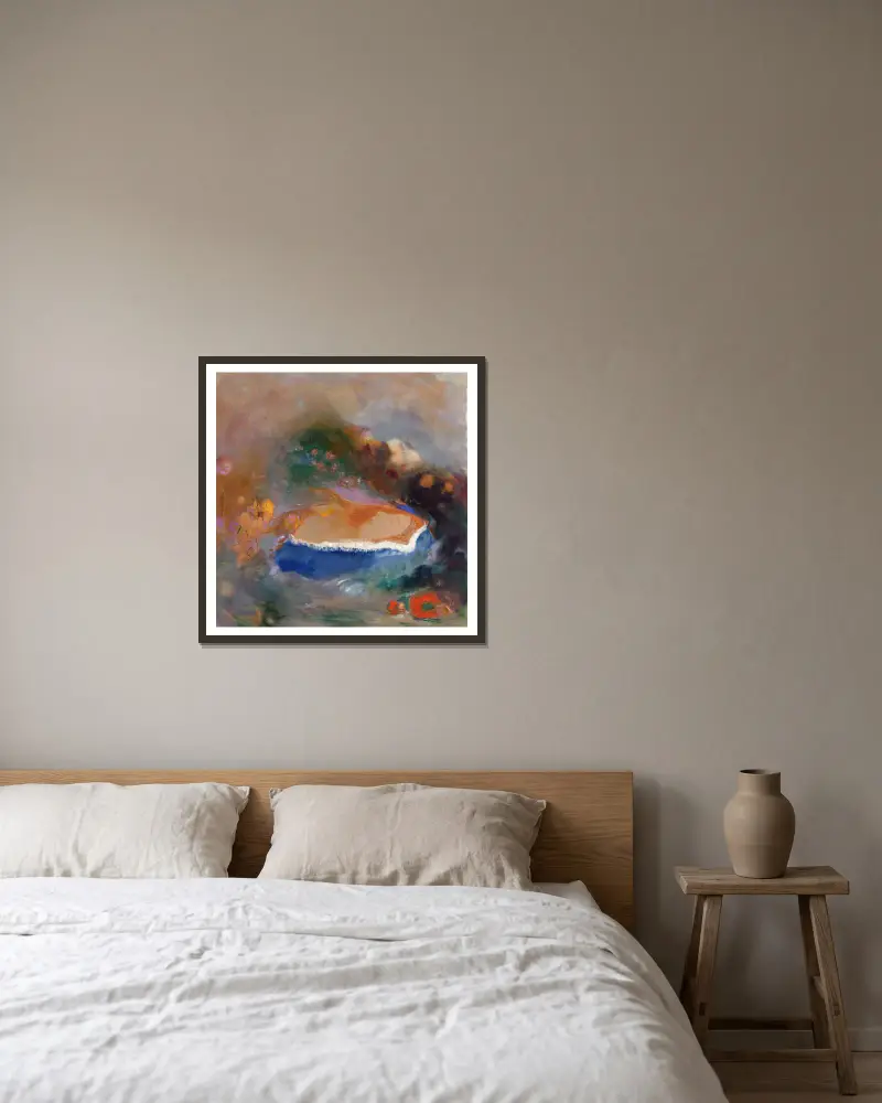 Ofelia z niebieskim welonem na wodzie, Odilon Redon w ramie na ścianie