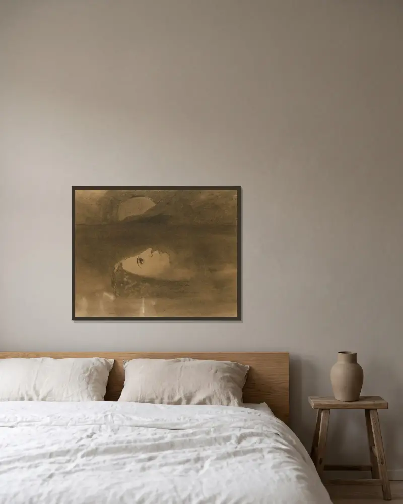 Ophélie – nr 1 av Odilon Redon inramad på en vägg
